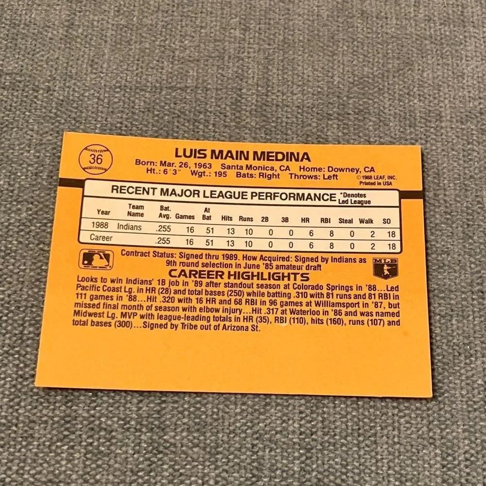 1989 Donruss Cleveland Indians Rated Rookie Baseball Card Trading Card